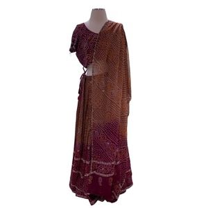 Women's Red & Brown India Lengha, Chanya Choli (~L)